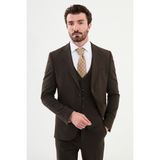 MCR Ekoseli Kahverengi Slim Fit Mono Yaka Klasik Yün Erkek Takım Elbise - 50 - 6 Drop