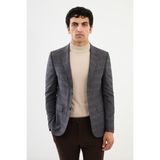 MCR Ekoseli Lacivert Kamel Slim Fit Mono Yaka Klasik Yün Erkek Ceket - 56 - Lacivert - Camel