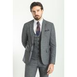 MCR Ekoseli Siyah Renk Slim Fit Mono Yaka Yün Erkek Takım Elbise - 48 - 6 Drop