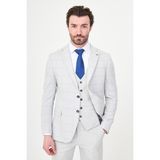 MCR Ekoseli Slim Fit Mono Yaka Erkek Takım Elbise - Gri - 6 Drop - 56