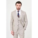 MCR Ekoseli Slim Fit Mono Yaka Klasik Erkek Takım Elbise - Kahverengi - 6 Drop - 56