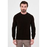 MCR Fitilli Slim Fit Bisiklet Yaka Şönil Erkek Triko Kazak - Kahverengi