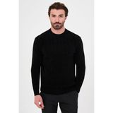 MCR Fitilli Slim Fit Bisiklet Yaka Şönil Erkek Triko Kazak - Siyah