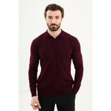 MCR Fitilli Slim Fit Polo Yaka Erkek Triko Kazak - Bordo - XL
