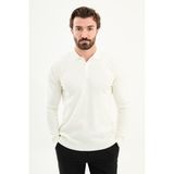 MCR Fitilli Slim Fit Polo Yaka Erkek Triko Kazak - Ekru - XL