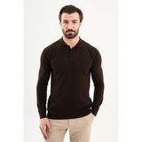 MCR Fitilli Slim Fit Polo Yaka Erkek Triko Kazak - Kahverengi - XL