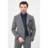 MCR Ince Çizgili Slim Fit Geniş Yaka Premium Yün Erkek Takım Elbise - Gri - 6 Drop - 54