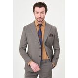 MCR Ince Çizgili Slim Fit Geniş Yaka Premium Yün Erkek Takım Elbise - Kahverengi - 6 Drop - 54