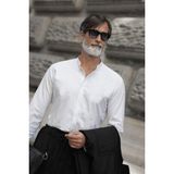 MCR Ince Çizgili Slim Fit Hakim Yaka Uzun Kollu Pamuk Erkek Gömlek - 2XL - Beyaz