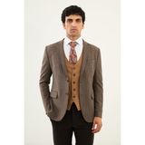 MCR Kahverengi Mono Yaka Takım Elbise Slim Fit Erkekler İçin Şık Tasarım - 56 - 6 Drop