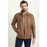 Mcr Kapitone Slim Fit Gömlek Yaka Suni Deri Erkek Mont Kamel - 39573.23k
