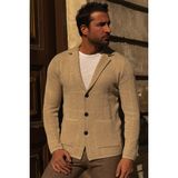 MCR Kareli Bej Rengi Torba Cep Slim Fit Erkek Triko Ceket