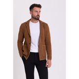 MCR Kareli Kamel Rengi Torba Cep Slim Fit Erkek Triko Ceket