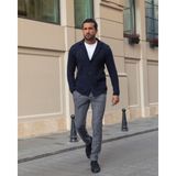 MCR Kareli Lacivert Torba Cep Slim Fit Erkek Triko Ceket - XL