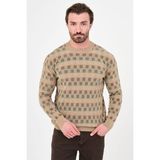 MCR Kareli Slim Fit Bisiklet Yaka Şönil Erkek Triko Kazak - Bej