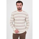 MCR Kareli Slim Fit Bisiklet Yaka Şönil Erkek Triko Kazak - Ekru