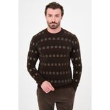 MCR Kareli Slim Fit Bisiklet Yaka Şönil Erkek Triko Kazak - Kahverengi
