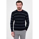 MCR Kareli Slim Fit Bisiklet Yaka Şönil Erkek Triko Kazak - Lacivert