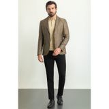 Mcr Kareli Slim Fit Mono Yaka Keten Erkek Ceket Kahve - 40300.23Y