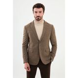 MCR Kırçıllı Kahverengi Slim Fit Mono Yaka Klasik Yün Erkek Ceket - 56