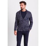 MCR Kırçıllı Lacivert Mavi Slim Fit Yün Erkek Triko Ceket - Lacivert-Mavi