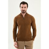 MCR Kırçıllı Slim Fit Fermuarlı Yarım Balıkçı Yaka Erkek Triko Kazak - Hardal