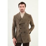 Mcr Kırçıllı Slim Fit Geniş Şal Yaka Çapraz Düğmeli Yün Erkek Kaban Haki - 21330.25K