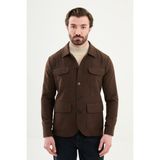 MCR Kırçıllı Slim Fit Gömlek Yaka Düğmeli Kapak Cep Erkek Trenchcoat - 48 - Kahverengi