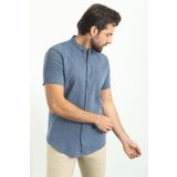 Mcr Kırçıllı Slim Fit Hakim Yaka Kısa Kollu Keten Erkek Gömlek Koyu Laci - 37749.23y