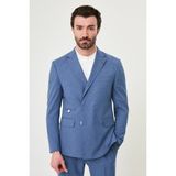 MCR Kırçıllı Slim Fit Mono Yaka Gizli Düğme Pileli Pantolon Erkek Takım Elbise - İndigo - 6 Drop - 54