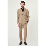 MCR Kırçıllı Slim Fit Mono Yaka Gizli Düğme Pileli Pantolon Erkek Takım Elbise - Vizon - 6 Drop - 46
