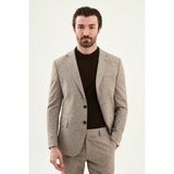 MCR Kırçıllı Slim Fit Mono Yaka Keten Erkek Ceket - 48 - Kahverengi