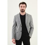 MCR Kırçıllı Slim Fit Mono Yaka Keten Erkek Ceket - Siyah - 48