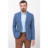 MCR Kırçıllı Slim Fit Torba Cep Mono Yaka Keten Erkek Ceket - 48 - İndigo