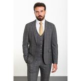 MCR Mono Yaka Takım Elbise Slim Fit Erkek Ekose Desenli Şık Model - 48 - 6 Drop - Siyah