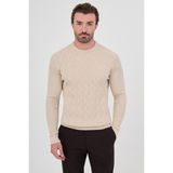 MCR Örgü Desenli Slim Fit Bisiklet Yaka Pamuk Erkek Triko Kazak - Bej - 2XL