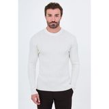 MCR Örgü Desenli Slim Fit Bisiklet Yaka Pamuk Erkek Triko Kazak - Ekru