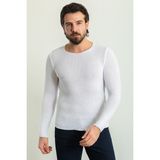 MCR Örgü Desenli Slim Fit Geniş Yaka Uzun Kollu Lase Erkek Triko Kazak - Beyaz - 2XL