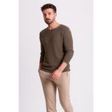 MCR Örgü Desenli Slim Fit Geniş Yaka Uzun Kollu Lase Erkek Triko Kazak - Haki