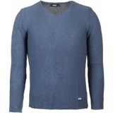MCR Örgü Desenli Slim Fit Geniş Yaka Uzun Kollu Lase Erkek Triko Kazak - Mavi