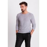 MCR Örgü Desenli Slim Fit Geniş Yaka Uzun Kollu Lase Erkek Triko Kazak - Siyah - Beyaz