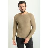 MCR Örgü Desenli Slim Fit Geniş Yaka Uzun Kollu Lase Erkek Triko Kazak - Taş - 2XL