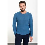 MCR Örgü Desenli Slim Fit Geniş Yaka Uzun Kollu Lase Erkek Triko Kazak - XL - İndigo
