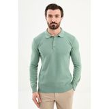 MCR Örgü Desenli Slim Fit Polo Yaka Yün Erkek Triko Kazak - Açık Yeşil - 2XL
