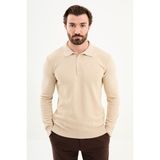 MCR Örgü Desenli Slim Fit Polo Yaka Yün Erkek Triko Kazak - Bej - 2XL