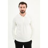 MCR Örgü Desenli Slim Fit Polo Yaka Yün Erkek Triko Kazak - Ekru