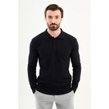 MCR Örgü Desenli Slim Fit Polo Yaka Yün Erkek Triko Kazak - Lacivert - 2XL
