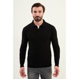 MCR Örgü Desenli Slim Fit Polo Yaka Yün Erkek Triko Kazak - Siyah