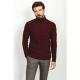 MCR Örgülü Bordo Rengi Slim Fit Tam Balıkçı Yaka Yün Erkek Kazak - XL