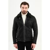 MCR Suni Deri Slim Fit Içi Kürklü Yandan Cep Fermuarlı Erkek Mont - 54 - Siyah
